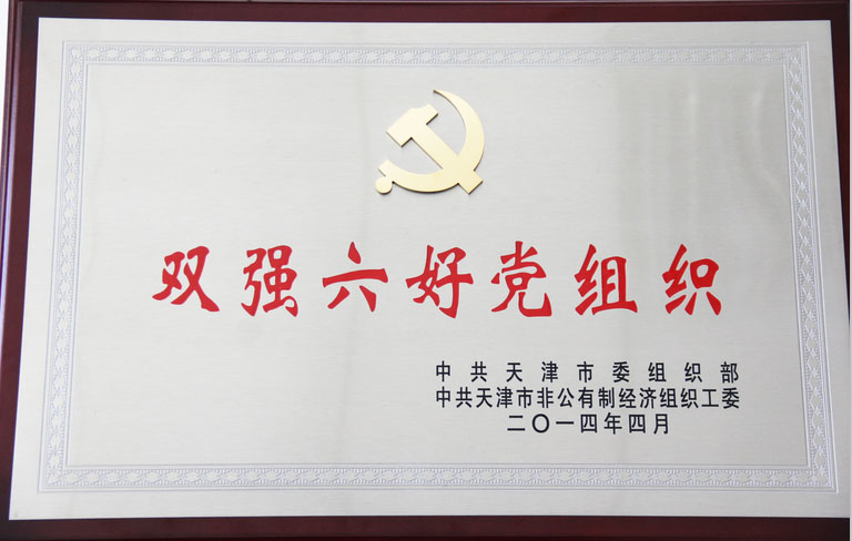 2014年4月，我集团党支部荣获中共天津市委组织部、中共天津市非公有制经济组织工委颁发的“双强六好党组织”荣誉称号！